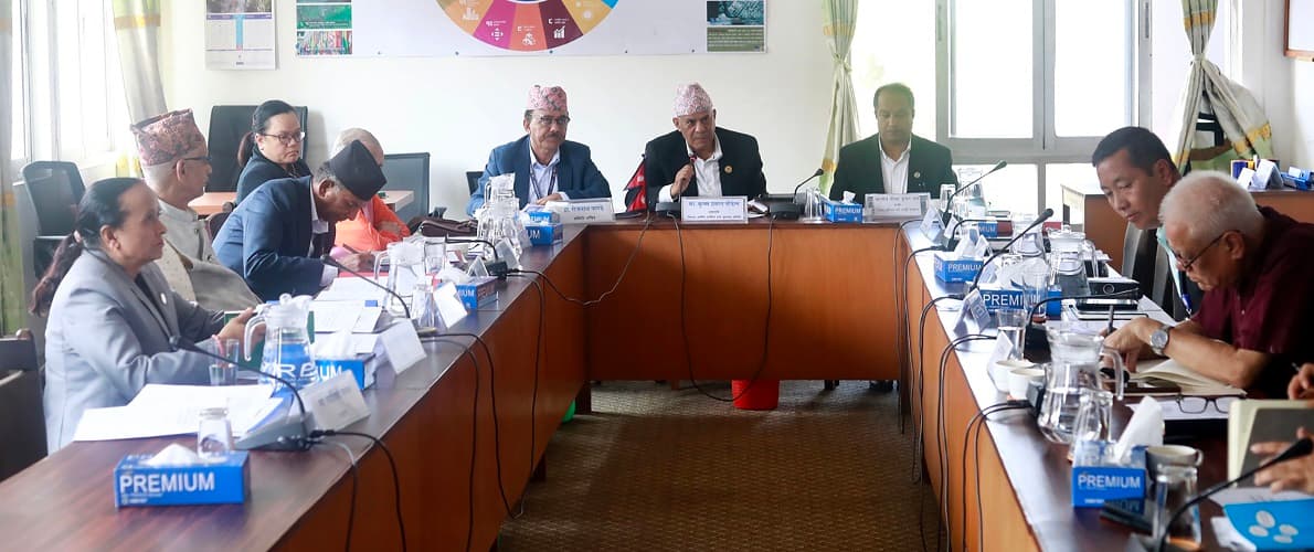 Officials and lawmakers seated at the parliamentary committee meeting on essential consumer goods.