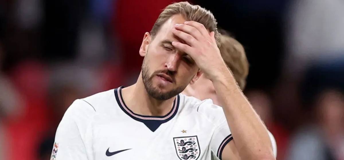 Harry Kane reacts with dejection following England's Nations League defeat.