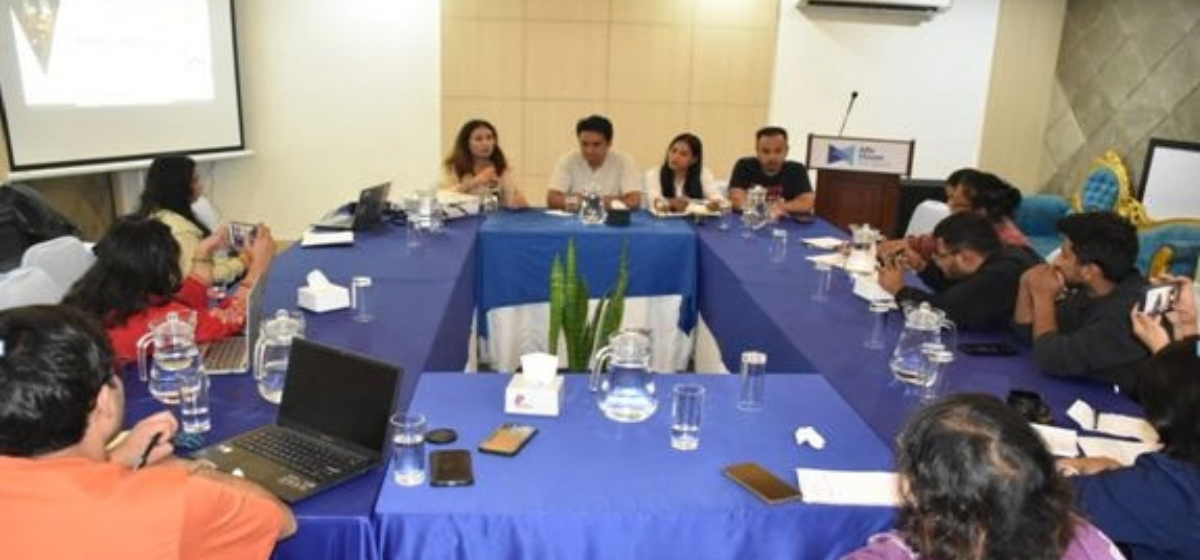 Civil society representatives participate in a roundtable discussion on climate justice in Kathmandu.