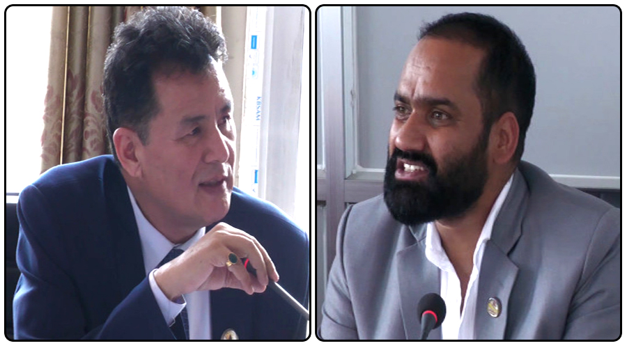 Two lawmakers speaking into microphones during a parliamentary committee discussion.